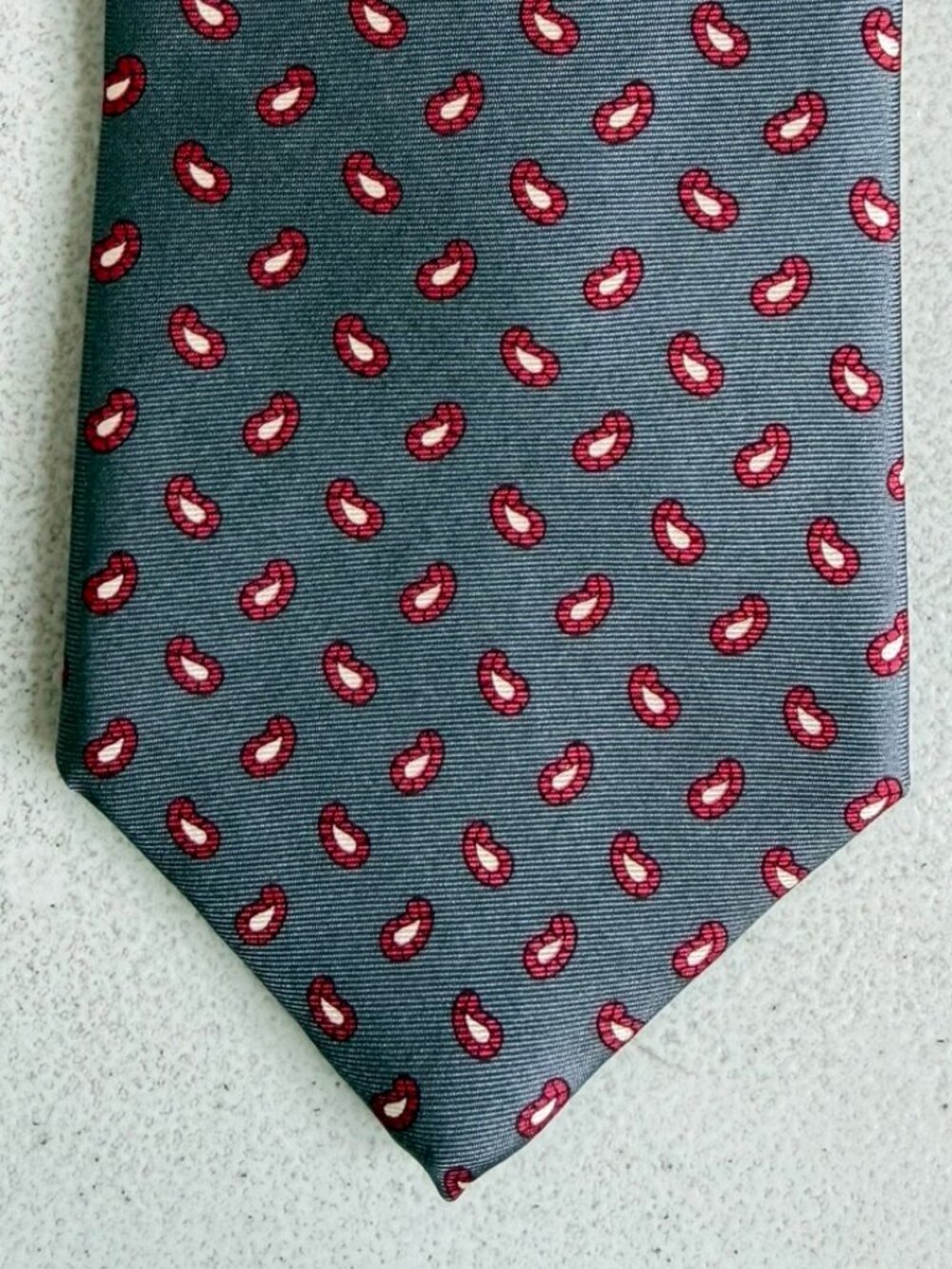 Vintage Liberty of London Silk Tie 70s Paisley Silver/Red Necktie Made in USA